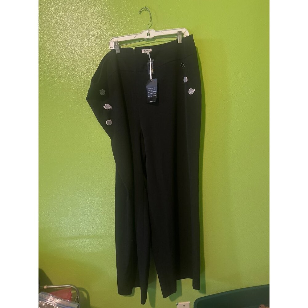 Monroe & Main Womens Black Wide-Leg Pants Size 24W Polyester Blend With Decorati